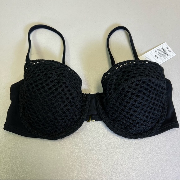 Shade & Shore Women’s Black Chochet Underwire Bikini Top Removable Pads Size 34D - Picture 2 of 9